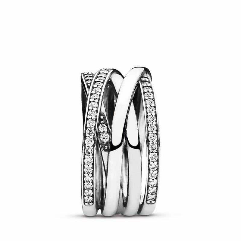 Pandora Sparkling & Polished Lines Statement Ring Ireland - Sterling Silver/Cubic Zirconia - 938570O